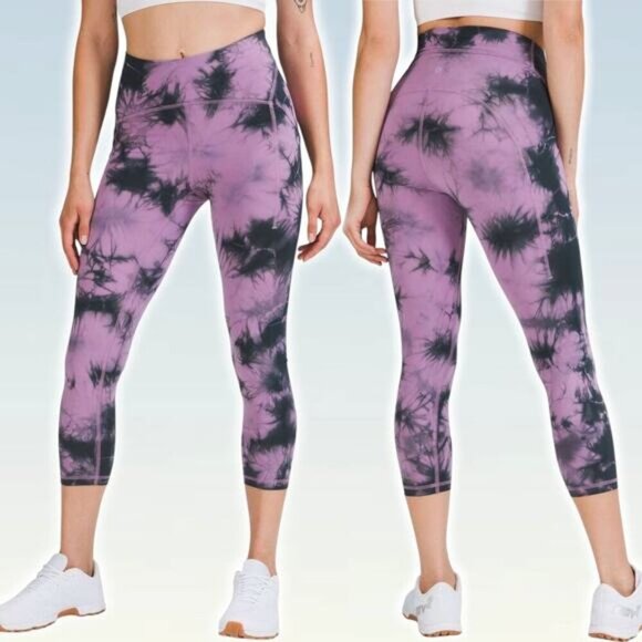 LULULEMON Power Thru High-Rise Crop 23" Sz 4 Tie Dye Wisteria Purple Graphite - Picture 1 of 9